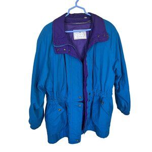 Vtg Womens Coat London Fog Blue Purple Jacket XL Regular Lined 90s Workwear